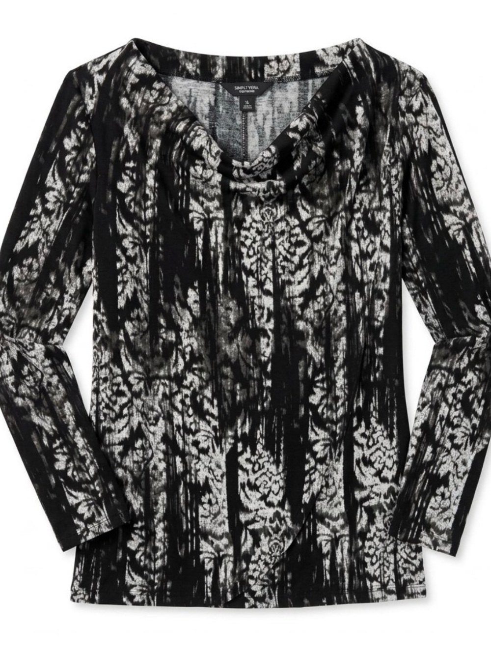 Simply Vera Wang Draped Cowl Neck Abstract Top Size XL Grunge Indie Whimsigoth